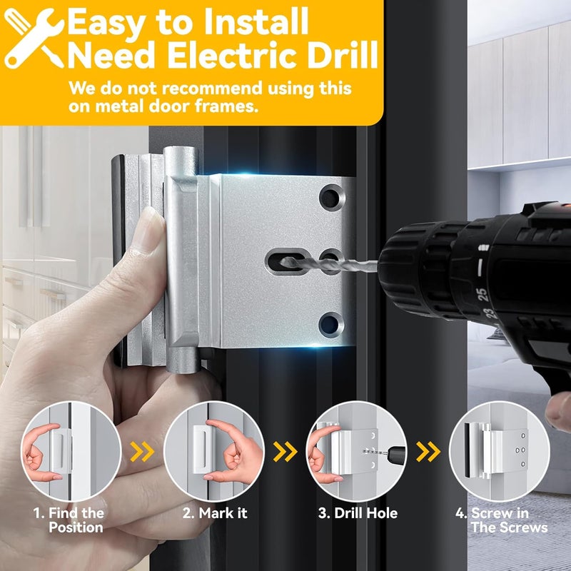 Rerishom 4 Pack Home Security Door Lock Withstand 800 lbs for Inward Swinging Door,Door Reinforcement Lock with 8 Screws to Prevent Unauthorized Entry,Extra Security Door Locks for Home Security and Privacy - Image 3